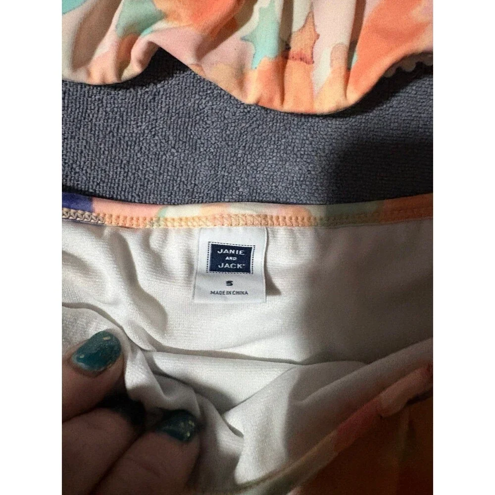 Janie and Jack Girls size 5 5t swim bikini suit 2 pc orange floral watercolor